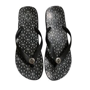 Tory Burch Flip Flops Logo Black Gray